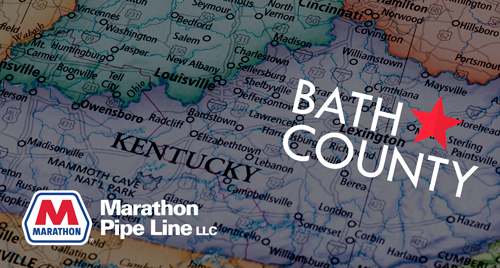 Map of Kentucky with the words "Bath County" placed on top along with the Marathon logo