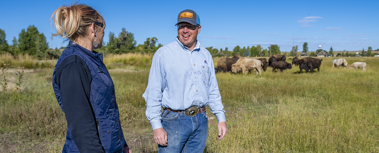 A right-of-way specialist talking to a park ranger at Bear River State Park in Wyoming